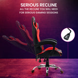 OVERDRIVE Conquest Series Reclining Gaming Ergonomic Office Chair with Lumbar and Neck Pillows, Black and Red - 45-Degree Angle