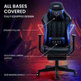 OVERDRIVE Apex Series Reclining Gaming Ergonomic Office Chair with Footrest, Black and Blue - Front View