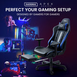 OVERDRIVE Apex Series Reclining Gaming Ergonomic Office Chair with Footrest, Black and Blue - 45-Degree Angle