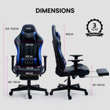 OVERDRIVE Apex Series Reclining Gaming Ergonomic Office Chair with Footrest, Black and Blue - Rear View