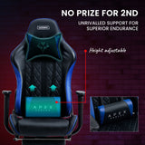 OVERDRIVE Apex Series Reclining Gaming Ergonomic Office Chair with Footrest, Black and Blue - Close-Up Angle
