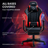 OVERDRIVE Apex Series Reclining Gaming Ergonomic Office Chair with Footrest, Black and Red - Front View