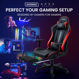 OVERDRIVE Apex Series Reclining Gaming Ergonomic Office Chair with Footrest, Black and Red - 45-Degree Angle