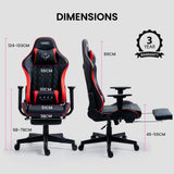 OVERDRIVE Apex Series Reclining Gaming Ergonomic Office Chair with Footrest, Black and Red - Rear View