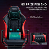OVERDRIVE Apex Series Reclining Gaming Ergonomic Office Chair with Footrest, Black and Red - Close-Up Angle