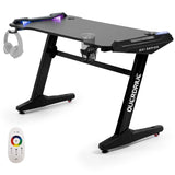 OVERDRIVE Gaming Desk 120x60cm Carbon Fiber Styling LED Lights Headset Hanger Cup Holder Cable Management Black