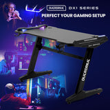 OVERDRIVE Gaming Desk 120x60cm Carbon Fiber Styling LED Lights Headset Hanger Cup Holder Cable Management Black - Front View