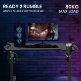 OVERDRIVE Gaming Desk 120x60cm Carbon Fiber Styling LED Lights Headset Hanger Cup Holder Cable Management Black - Top-Down View