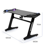 OVERDRIVE Gaming Desk 120x60cm Carbon Fiber Styling LED Lights Headset Hanger Cup Holder Cable Management Black - Rear View