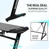 OVERDRIVE Gaming Desk 120x60cm Carbon Fiber Styling LED Lights Headset Hanger Cup Holder Cable Management Black - Low Angle