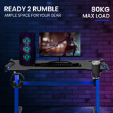 OVERDRIVE Gaming Desk 120x60cm Carbon Fiber Styling LED Lights Headset Hanger Cup Holder Cable Management Blue - Top-Down View