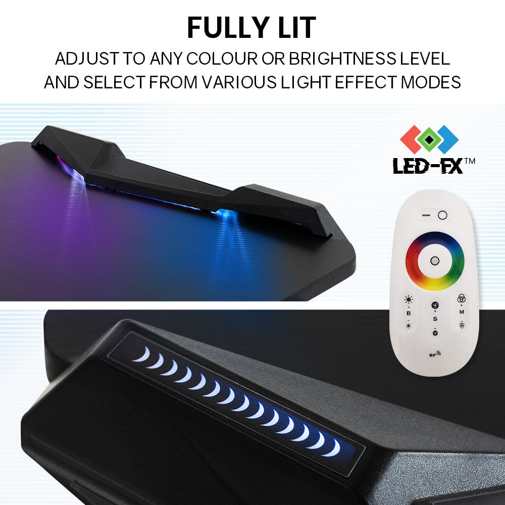OVERDRIVE Gaming Desk 120x60cm Carbon Fiber Styling LED Lights Headset Hanger Cup Holder Cable Management Blue