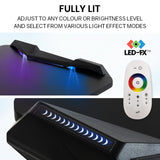 OVERDRIVE Gaming Desk 120x60cm Carbon Fiber Styling LED Lights Headset Hanger Cup Holder Cable Management Blue - Close-Up Angle