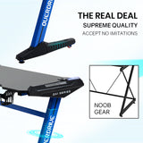OVERDRIVE Gaming Desk 120x60cm Carbon Fiber Styling LED Lights Headset Hanger Cup Holder Cable Management Blue - Low Angle