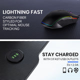 OVERDRIVE Gaming Desk 120x60cm Carbon Fiber Styling LED Lights Headset Hanger Cup Holder Cable Management Blue - Extra Image