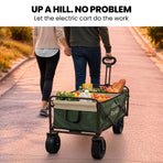 TRUNDL 106L Electric Folding Pull Cart, Powerful Easy Hill Climbing, All-terrain Wheels, Wagon for Beach Camping Shopping, Green