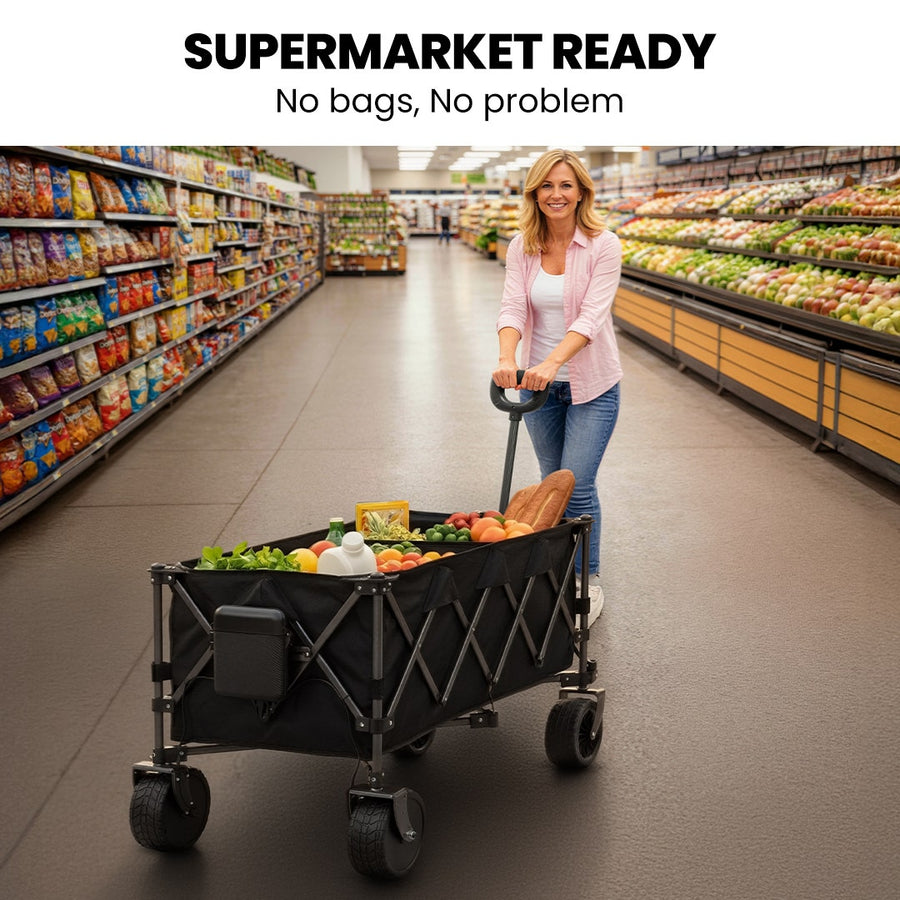 TRUNDL 180L XL Electric Folding Pull Cart, Powerful Easy Hill Climbing, All-terrain Wheels, Wagon for Beach Camping Shopping, Black