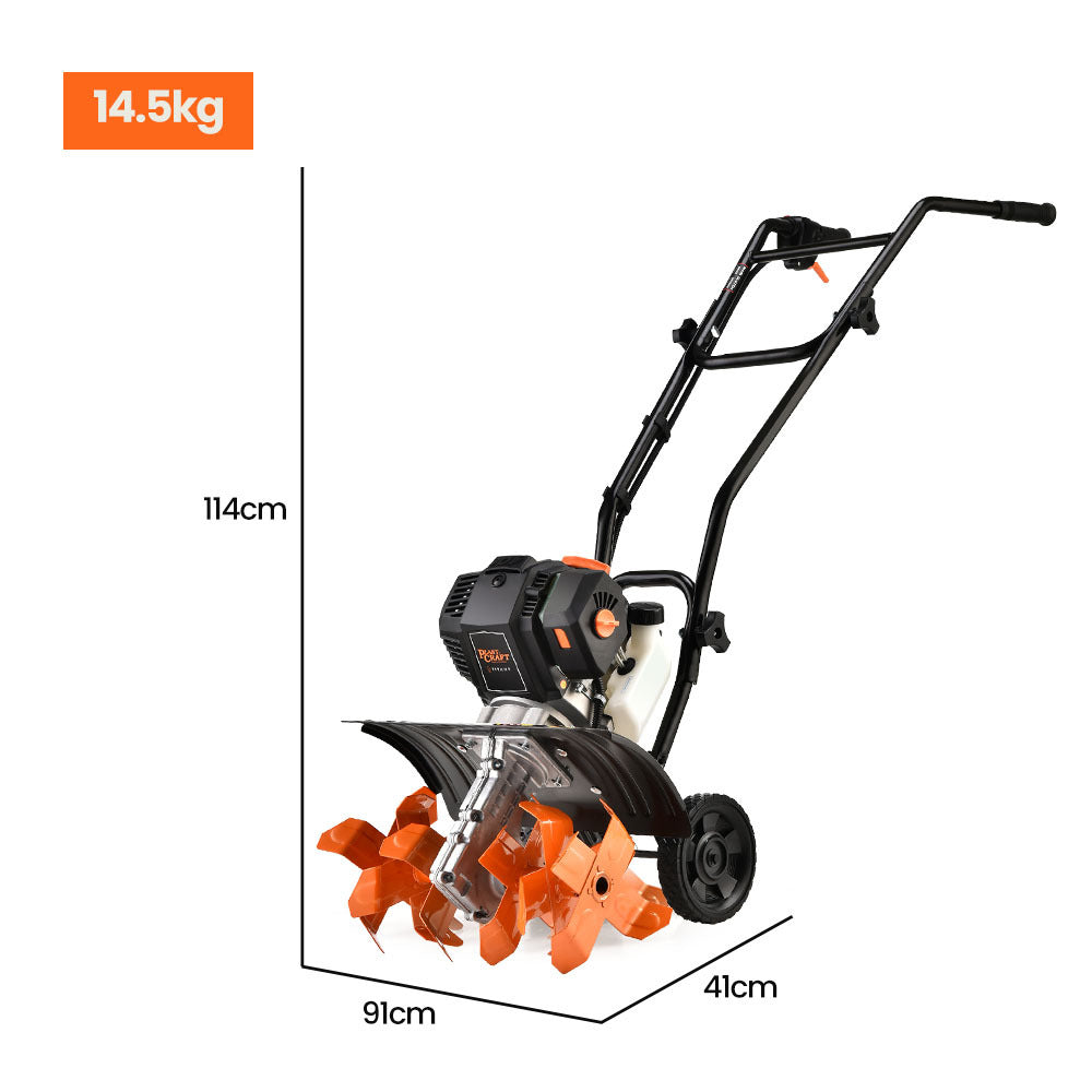 PLANTCRAFT 46CC Garden Cultivator Tiller Handheld 15 Inch Petrol 4-Stroke Titan 9