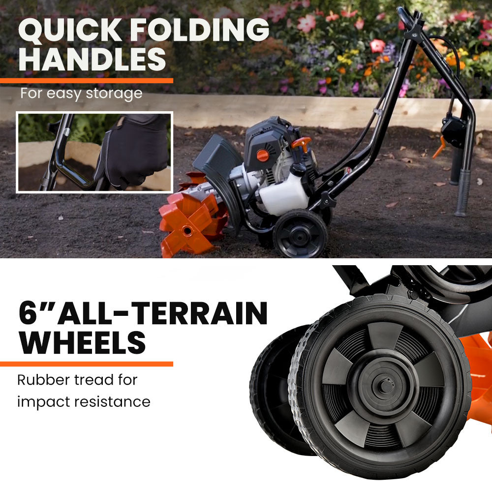 PLANTCRAFT 46CC Garden Cultivator Tiller Handheld 15 Inch Petrol 4-Stroke Titan 9