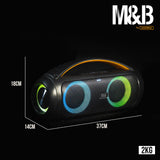 M&B Portable Splash Proof 40W Bluetooth Boombox Speaker, IPX5, TWS Pairing, Multi-Input, Lithium Battery, USB Charging - Front View
