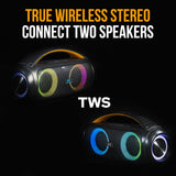 M&B Portable Splash Proof 40W Bluetooth Boombox Speaker, IPX5, TWS Pairing, Multi-Input, Lithium Battery, USB Charging - Low Angle