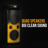 M&B Portable Splash Proof 120W Bluetooth Party Speaker with Karaoke Microphone, IPX4, TWS Pairing, Multi-Input, Lithium Battery, RGB, USB Charging - Side View