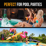 M&B Portable Splash Proof 120W Bluetooth Party Speaker with Karaoke Microphone, IPX4, TWS Pairing, Multi-Input, Lithium Battery, RGB, USB Charging - 45-Degree Angle