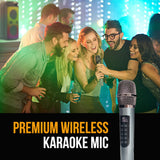 M&B Portable Splash Proof 120W Bluetooth Party Speaker with Karaoke Microphone, IPX4, TWS Pairing, Multi-Input, Lithium Battery, RGB, USB Charging - Low Angle