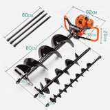 Baumr-AG Post Hole Digger 75CC Posthole Earth Auger Fence Borer Petrol Drill Bit - Side View