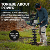 POWERBLADE PD750 52cc 2-Stroke Petrol Post Hole Digger, 200mm Auger w/ 600mm Extension Shaft - Front View