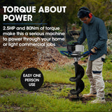 POWERBLADE PD950 52cc 2-Stroke Petrol Post Hole Digger, w/ 3 Auger bits, 600mm Extension Shaft - Front View