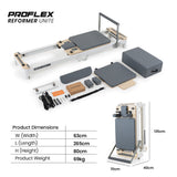 PROFLEX Aluminium Pilates Reformer Machine, Stretch Bed with box and jump board accessories - Front View