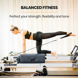 PROFLEX Aluminium Pilates Reformer Machine, Stretch Bed with box and jump board accessories - Side View