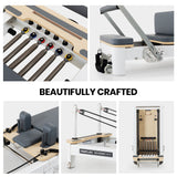 PROFLEX Aluminium Pilates Reformer Machine, Stretch Bed with box and jump board accessories - Top-Down View