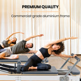 PROFLEX Aluminium Pilates Reformer Machine, Stretch Bed with box and jump board accessories - Rear View