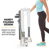 PROFLEX Aluminium Pilates Reformer Machine, Stretch Bed with box and jump board accessories - Close-Up Angle