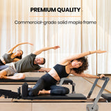 PROFLEX Wooden Pilates Reformer Machine, Stretch Bed with box and jump board accessories - Rear View