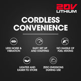 Baumr-AG 20V Cordless Line Trimmer Whipper Snipper Electric Garden Tool, 2.0Ah Lithium Battery Charger - Low Angle