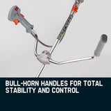MTM 62cc 7in1 Brush Cutter Garden Multi-Tool , Pole Hedge & Line Trimmer, Bullhorn Handle, 12 Tree Trimming Pruning - Rear View