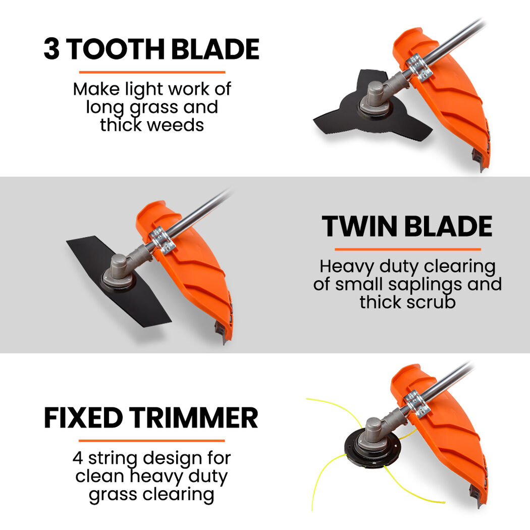 MTM 62cc 7in1 Brush Cutter Garden Multi-Tool , Pole Hedge & Line Trimmer, Bullhorn Handle, 12 Tree Trimming Pruning