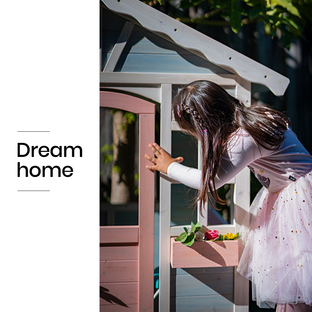 ROVO KIDS Cubby House, Outdoor Wooden DIY Timber Cottage Style Playhouse, for Children