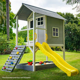ROVO KIDS Wooden Tower Cubby House with Slide, Sandpit, Climbing Wall, Noughts & Crosses - 45-Degree Angle