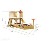 Rovo Kids Boat-Shaped Wooden Sand Pit Tower with Slide and Climbing Wall - Front View