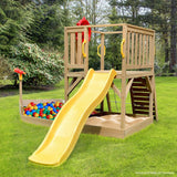 Rovo Kids Boat-Shaped Wooden Sand Pit Tower with Slide and Climbing Wall - Top-Down View