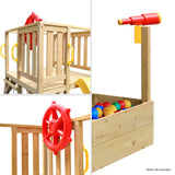 Rovo Kids Boat-Shaped Wooden Sand Pit Tower with Slide and Climbing Wall - 45-Degree Angle