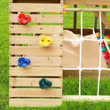 Rovo Kids Boat-Shaped Wooden Sand Pit Tower with Slide and Climbing Wall - Rear View