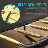 UP-SHOT 10ft Round Kids Trampoline with Curved Pole Design, Basketball Set and Sprinkler Accessory, Black and Orange - 45-Degree Angle