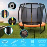 UP-SHOT 8ft Round Kids Trampoline with Curved Pole Design and Sprinkler Accessory, Black and Orange - Side View