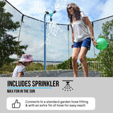 UP-SHOT 8ft Round Kids Trampoline with Curved Pole Design and Sprinkler Accessory, Black and Orange - 45-Degree Angle