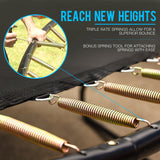 UP-SHOT 8ft Round Kids Trampoline with Curved Pole Design and Sprinkler Accessory, Black and Orange - Close-Up Angle